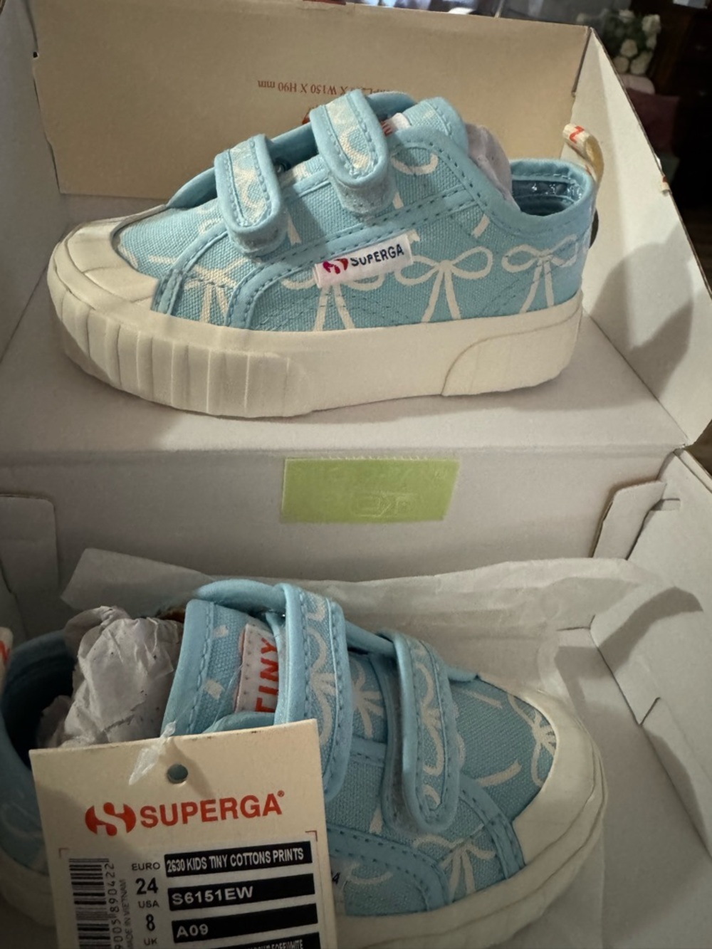 Superga Kids Light Blue Bow-Print Velcro Sneakers